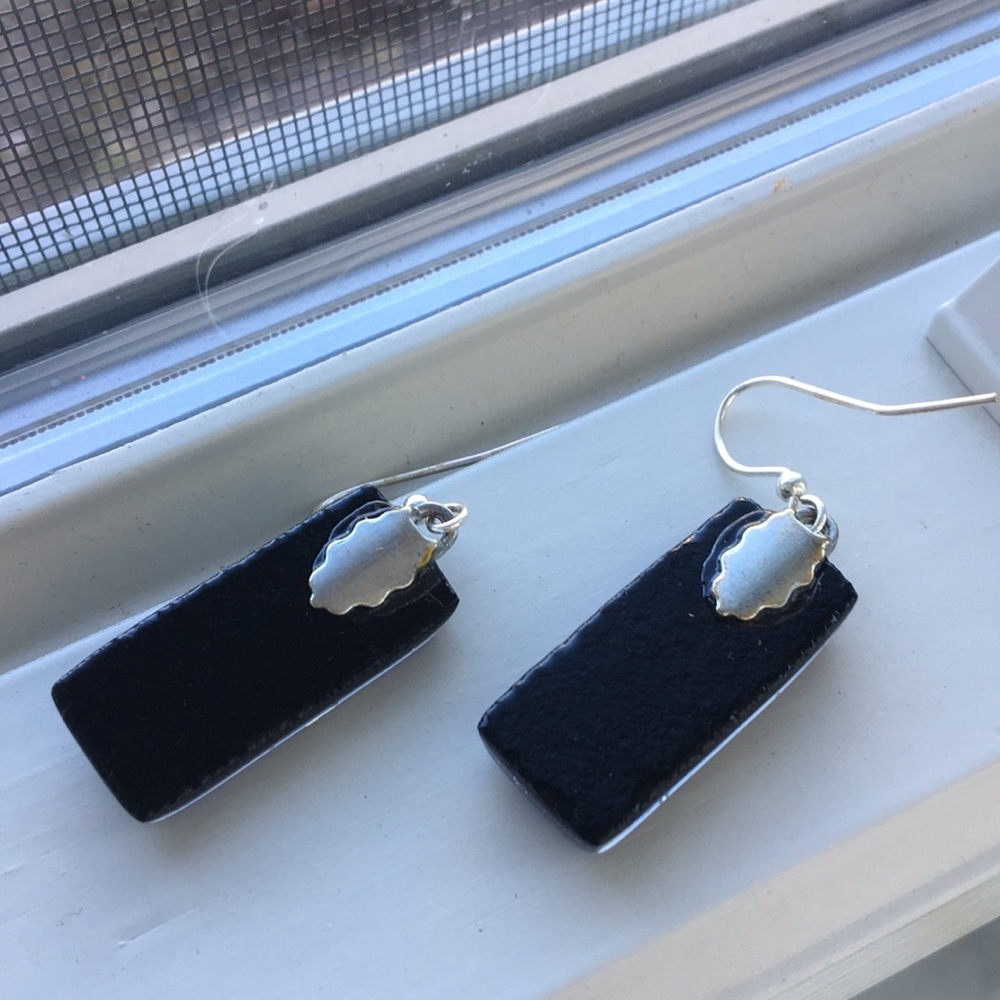 Black and Blue Swirl Resin Earrings - Picture 5 of 8